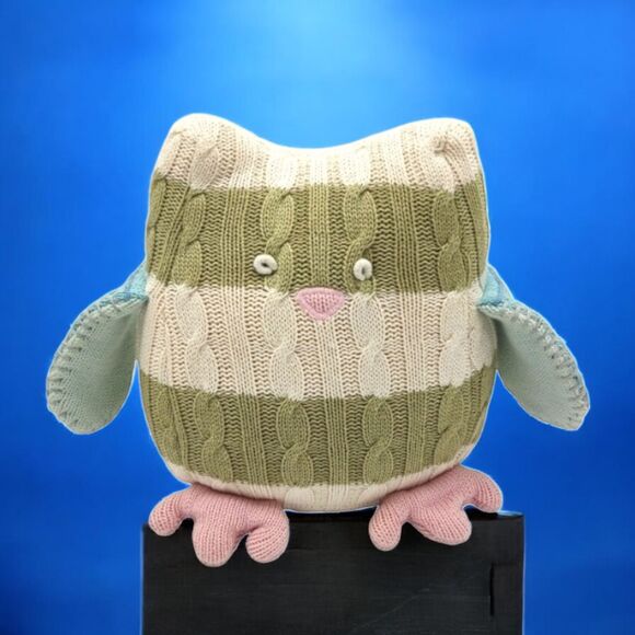 Pottery Barn Kids PBK Stuffed Toy Owl Weighted Cable Knit Plush Pillow Doorstop - Picture 1 of 13